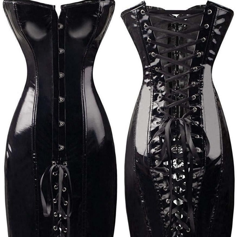 Womens Faux Leather PVC Club Party Corset Dress